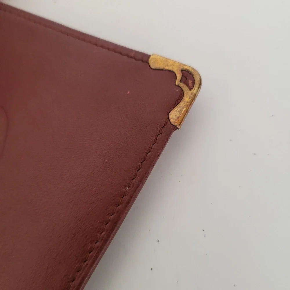 Cartier Paris Must de Cartier Burgundy Leather Bifold Wallet Gold Corners Vintag